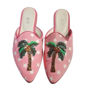 Anthropologie Vv14 Pink Mules With Palm Tree and Star Embellishments